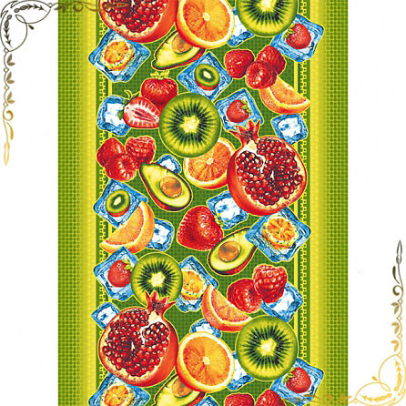  Полотенце вафельное "Фреш" 50Х70. Материал хлопок. Цвет зелен.фон+фрукты. 