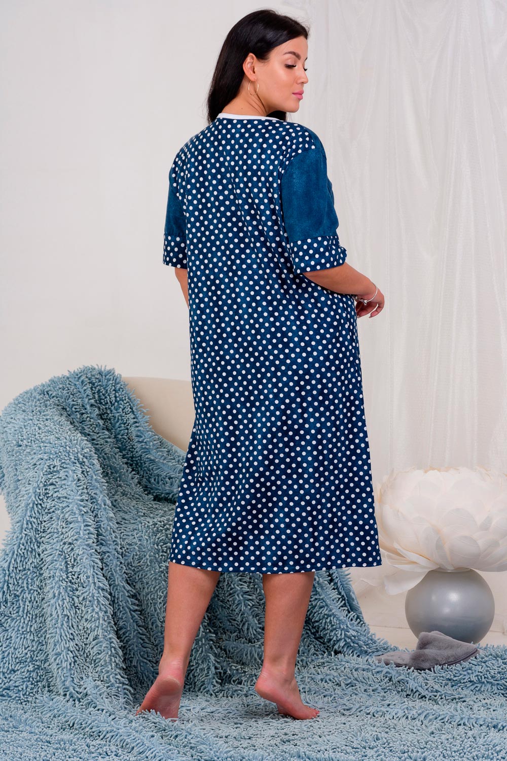 Халат на молнии в горошек 2836 в интернет-магазине женской одежды  Уют-текстиль из г. Иваново оптом и в розницу со скидками