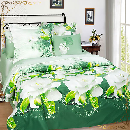Комплект постельного белья Исида ПР. Материал сатин. Цвет зеленый. Размер 1,5 Спальный