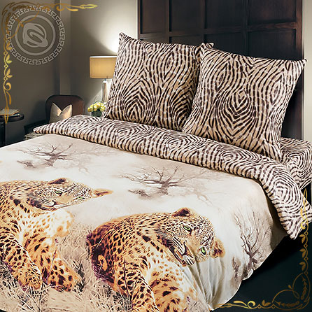 Комплект постельного белья Леопард. Материал поплин. Цвет коричневый. Размер 1,5 Спальный