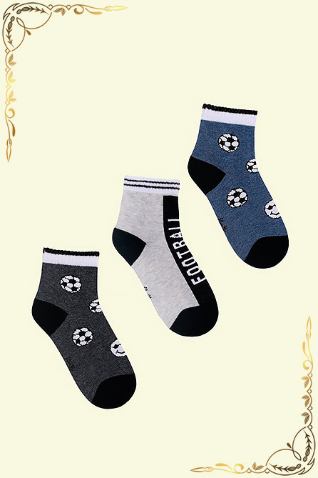 Носки Футбол детские. Цвет серый+св серый+син+мячи. Вид 1. Размер 17-23