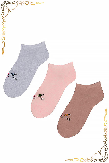 Носки Милашка женские. Цвет коричн+роз+серый. Вид 1. Размер 23-25