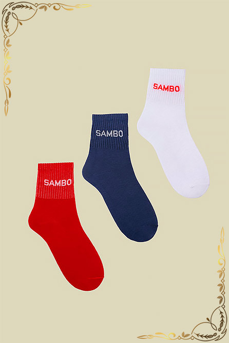 Носки Самбо детские. Цвет красн+син. бел. Вид 1. Размер 17-23