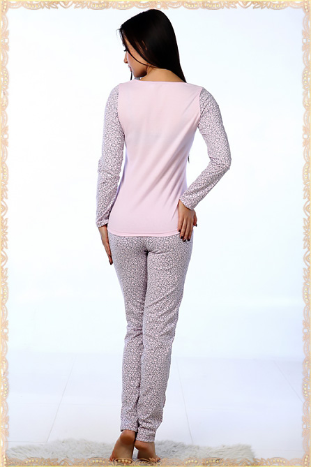  Женская пижама Бонни кулирка. Цвет  розовый с серым. Размер 42-52
