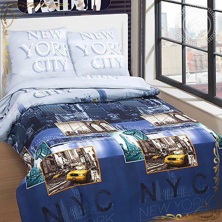 Комплект постельного белья Нью йорк. Материал поплин. Цвет синий. Размер 1,5 Спальный