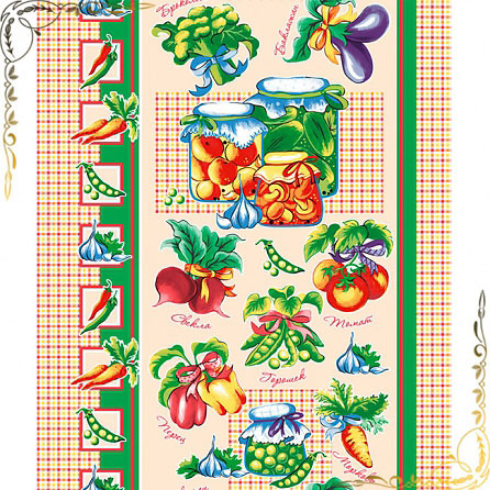  Полотенце вафельное "Овощи" 50Х70. Материал хлопок. Цвет овощи, банки. 