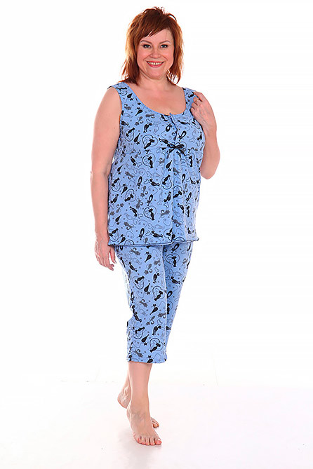 Пижама женская Лилу-бриджи. Цвет голубой. Вид 1. Размер 42-56