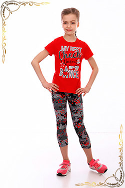 Детский летний костюм Хип-Хоп. Цвет красный+серые бриджи со звездами. Вид 2. Размер 28-40 