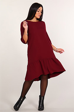 Платье стильное с широким воланом 19077. Цвет бордовый. Вид 2. Размер 42-52