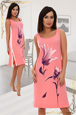 Ночная сорочка женская 3022 хлопок 100%. Цвет розовый+цветок. Вид 3. Размер 42-60