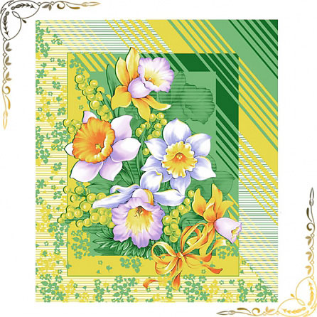  Полотенце вафельное "Утренние цветы" 50Х60. Материал хлопок. Цвет св.зелен фон+фи. 